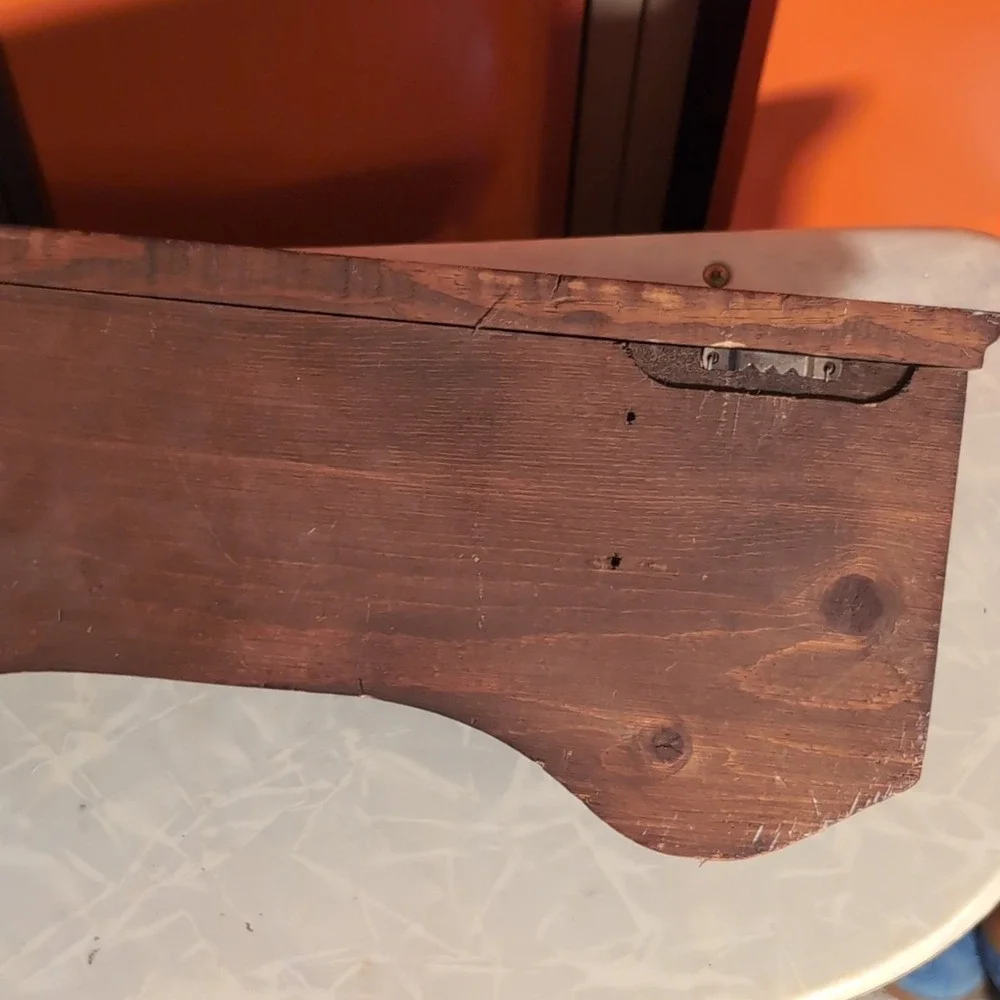 Vintage Wooden Wall Shelf with 3 Hooks Brown Wood Sawtooth Hangers
